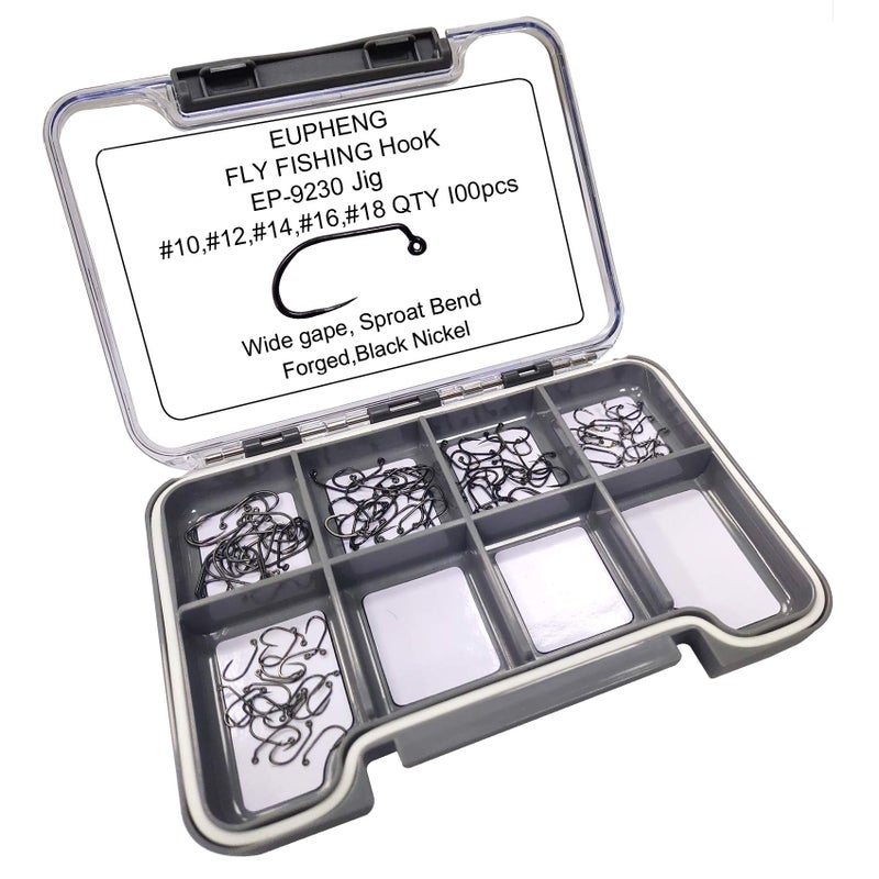 Eupheng Prime Assortment Barbless Fly Fishing Hooks Dry Wet Nymph Streamer Caddis Shrimp Pupea Jig Collection High Carbon Competition - Image 1